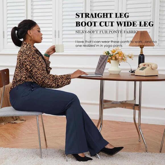 Plus Size Wrinkle-Free Stretch Dress Pants Regular Fit Office Wear - Picture 5 of 6